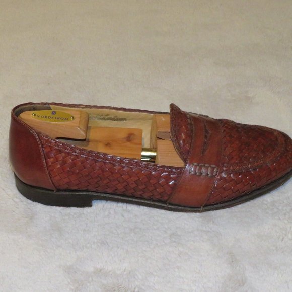 Nettleton Brown Leather Woven Handcrafted Penny Loafers 10D main image 10